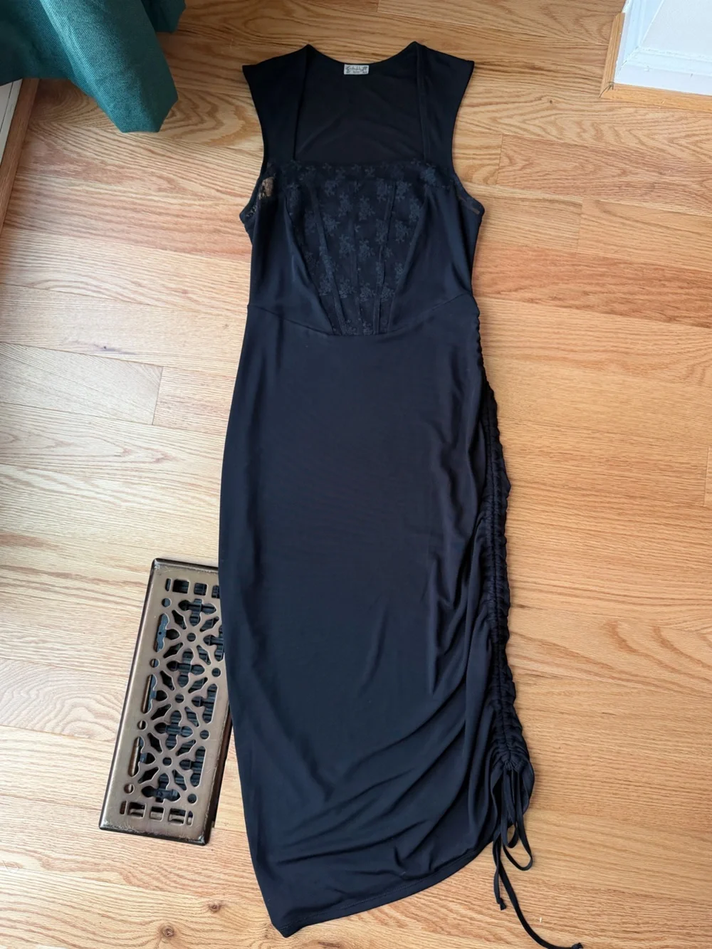 Free People Black Lace-Front Midi Dress